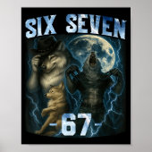 67 Alpha Wolf Meme Funny Graphic Tee Six Seven Hum ポスター (正面)