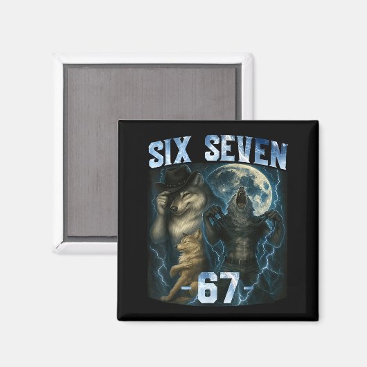 67 Alpha Wolf Meme Funny Graphic Tee Six Seven Hum マグネット (正面/裏面)