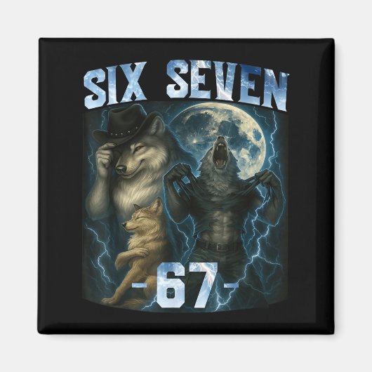 67 Alpha Wolf Meme Funny Graphic Tee Six Seven Hum マグネット (正面)