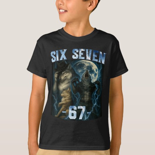 67 Alpha Wolf Meme Funny Graphic Tee Six Seven Hum Tシャツ (正面)