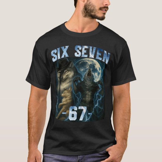 67 Alpha Wolf Meme Funny Graphic Tee Six Seven Hum Tシャツ (正面)