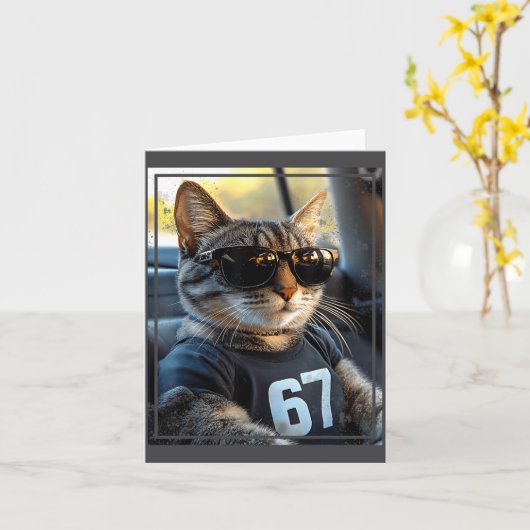 67 And Still Cool Funny Birthday Meme Cat  カード (黄色い花)