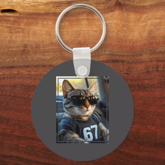 67 And Still Cool Funny Birthday Meme Cat  キーホルダー (正面)