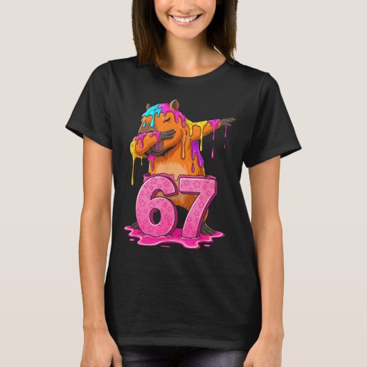 67 Animals Funny 67 Brainrot Youth Kids Capybara 6 Tシャツ (正面)