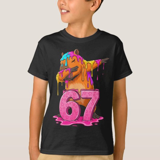 67 Animals Funny 67 Brainrot Youth Kids Capybara 6 Tシャツ (正面)
