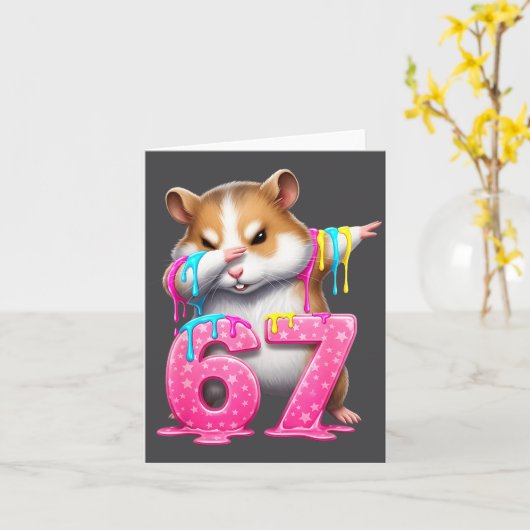 67 Animals Funny 67 Brainrot Youth Kids Hamster 67 カード (黄色い花)
