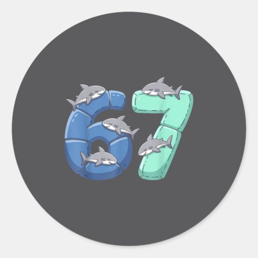 67 Animals Funny 67 Brainrot Youth Kids Shark 67  ラウンドシール (正面)