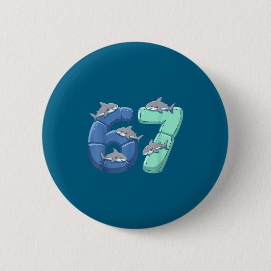 67 Animals Funny 67 Brainrot Youth Kids Shark 67  缶バッジ (正面)