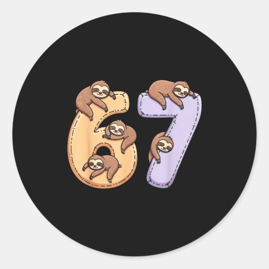 67 Animals Funny 67 Brainrot Youth Kids Sloth 67  ラウンドシール (正面)