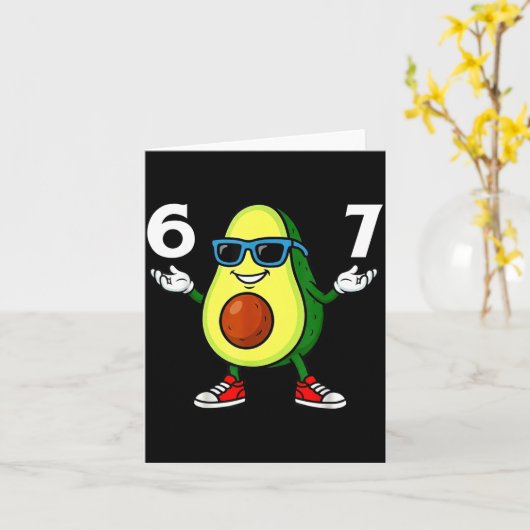 67 Avocado 6 7 Funny Cool Six Seven Meme Cartoon B カード (黄色い花)