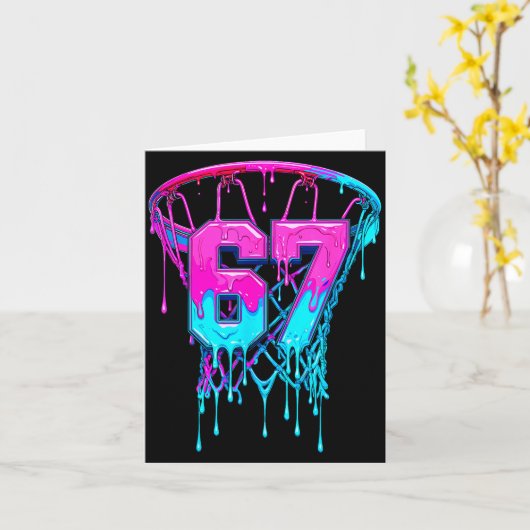 67 Basketball Drip Six Seven Funny  カード (黄色い花)