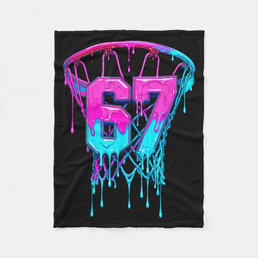 67 Basketball Drip Six Seven Funny  フリースブランケット (正面)