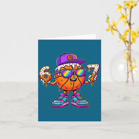67 Basketball Drip Six Seven Funny Meme Gen Alpha  カード (黄色い花)