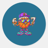67 Basketball Drip Six Seven Funny Meme Gen Alpha  ラウンドシール (正面)
