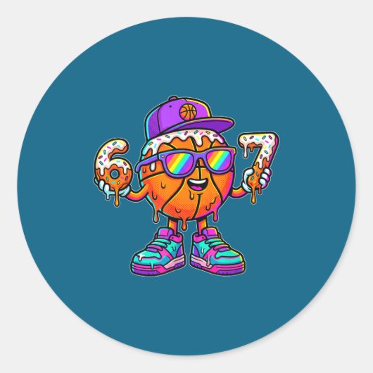 67 Basketball Drip Six Seven Funny Meme Gen Alpha  ラウンドシール (正面)