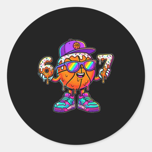 67 Basketball Drip Six Seven Funny Meme Gen Alpha  ラウンドシール (正面)