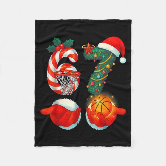 67 Basketball Santa Six Seven Meme Christmas Srt M フリースブランケット (正面)