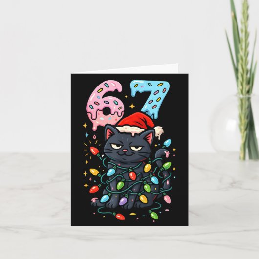 67 Black Cat Christmas Ice Cream Drip Santa Hat Si カード (正面)