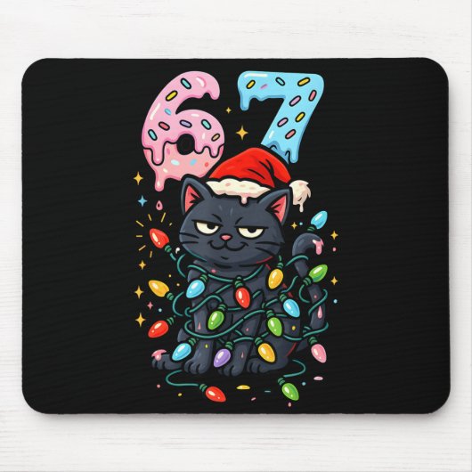67 Black Cat Christmas Ice Cream Drip Santa Hat Si マウスパッド (正面)