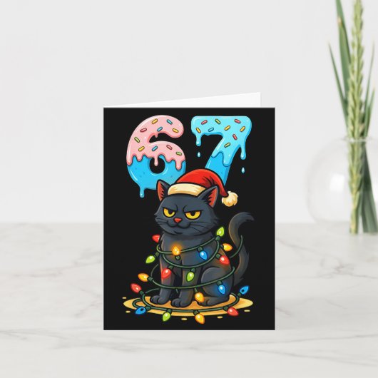 67 Black Cat Santa Hat Christmas Lights Drip For G カード (正面)