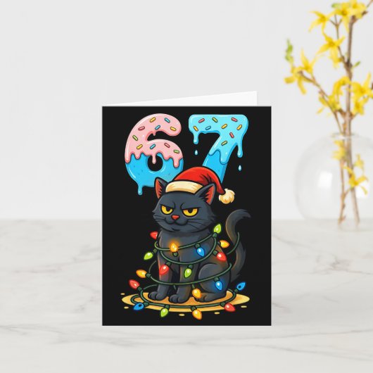 67 Black Cat Santa Hat Christmas Lights Drip For G カード (黄色い花)