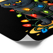 67 Black Cat Santa Hat Christmas Lights Drip For G ポスター (角)