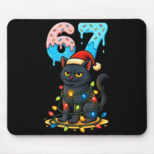 67 Black Cat Santa Hat Christmas Lights Drip For G マウスパッド (正面)