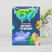 67 Boy Neon Blue Green Slime Birthday Invitation 招待状 (スタンド正面)