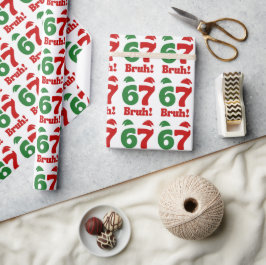 67 Bruh 笑えるクリスマス 赤と緑のサンタ帽子  ラッピングペーパー