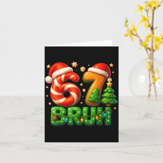 67 Bruh Christmas Candy Cane Gingerbread Design Xm カード (黄色い花)