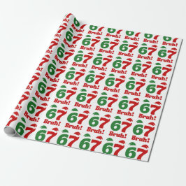 67 Bruh Funny Christmas Red and Green Santa Hat  ラッピングペーパー