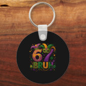 67 Bruh Funny Mardi Gras Mask Beads Costume Design キーホルダー (正面)