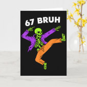 67 Bruh Halloween Dabbing Skeleton Meme 6 7 Number カード (黄色い花)