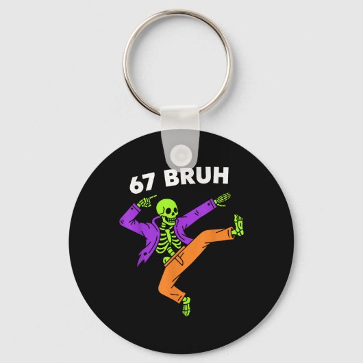 67 Bruh Halloween Dabbing Skeleton Meme 6 7 Number キーホルダー (正面)