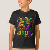 67 Bruh Jester Hat Feather Mask Mardi Gras Fleur D Tシャツ (正面)