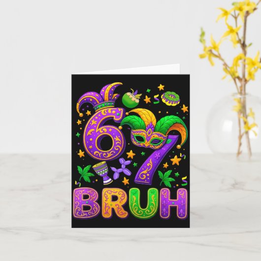 67 Bruh Mardi Gras Jester Mask New Orleans  カード (黄色い花)