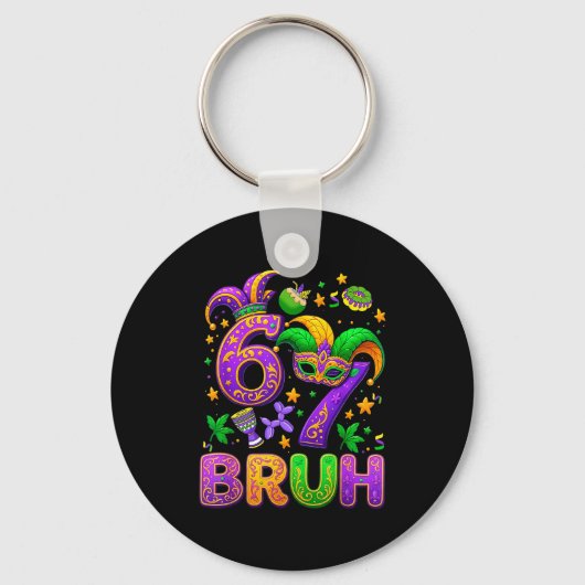 67 Bruh Mardi Gras Jester Mask New Orleans  キーホルダー (正面)