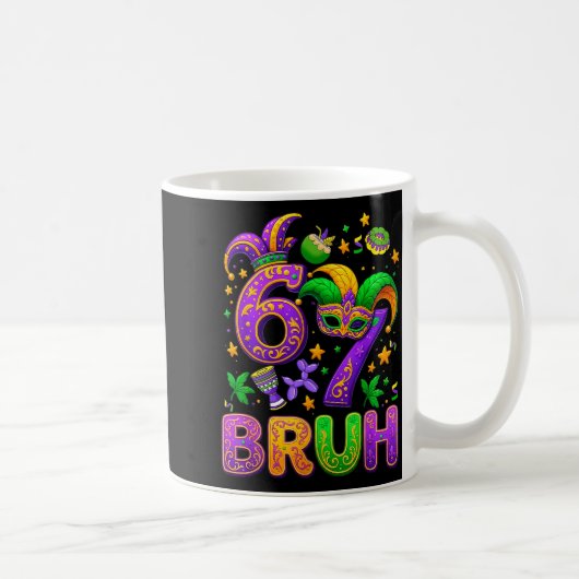 67 Bruh Mardi Gras Jester Mask New Orleans コーヒーマグカップ (右)