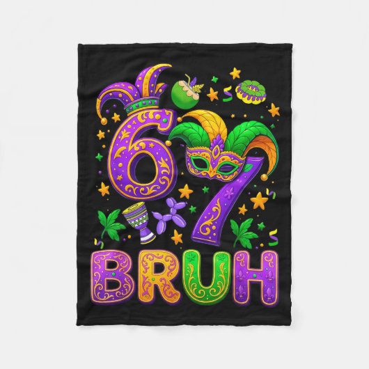 67 Bruh Mardi Gras Jester Mask New Orleans フリースブランケット (正面)