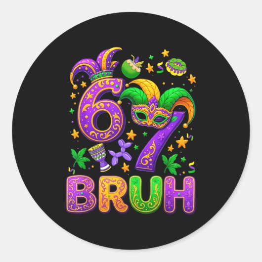 67 Bruh Mardi Gras Jester Mask New Orleans  ラウンドシール (正面)