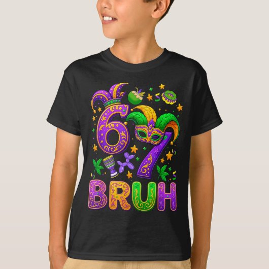 67 Bruh Mardi Gras Jester Mask New Orleans Tシャツ (正面)