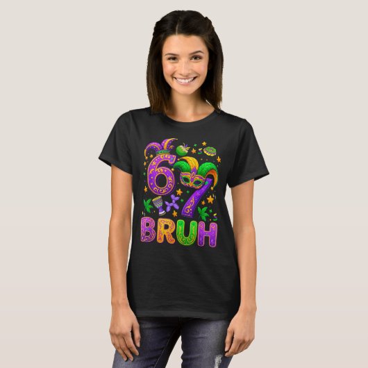 67 Bruh Mardi Gras Jester Mask New Orleans  Tシャツ (正面フル)