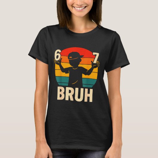 67 Bruh Retro Boy 6 7 Meme Kids Kindergarten Teen  Tシャツ (正面)