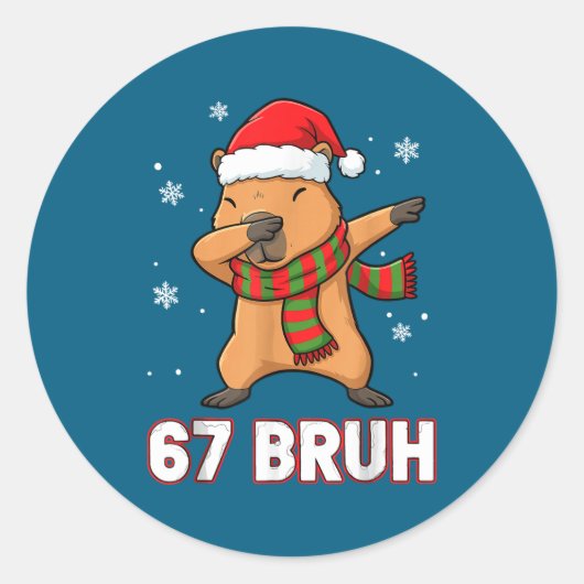 67 Bruh Six Seven Meme Capybara Christmas Kids Boy ラウンドシール (正面)