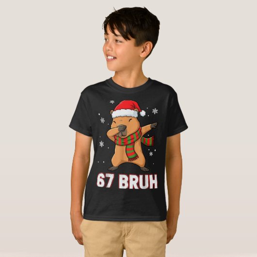 67 Bruh Six Seven Meme Capybara Christmas Kids Boy Tシャツ (正面フル)