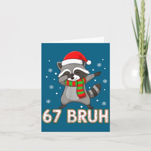 67 Bruh Six Seven Meme Raccoon Christmas Kids Boys カード (正面)