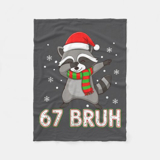 67 Bruh Six Seven Meme Raccoon Christmas Kids Boys フリースブランケット (正面)