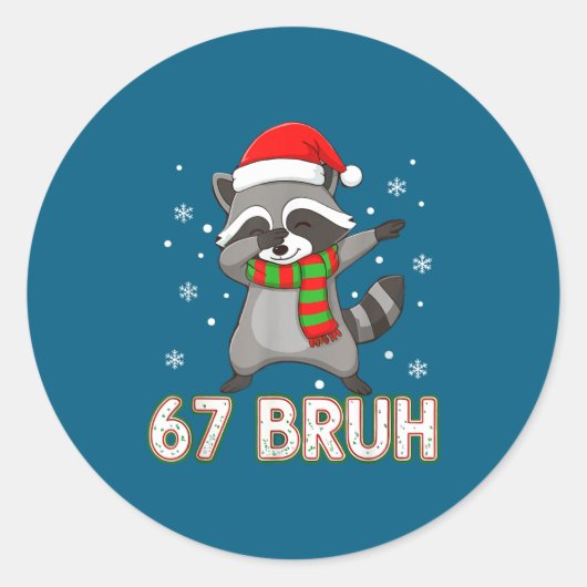 67 Bruh Six Seven Meme Raccoon Christmas Kids Boys ラウンドシール (正面)