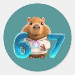 67 Capy – Cute Capybara Round Sticker Teal Edition ラウンドシール