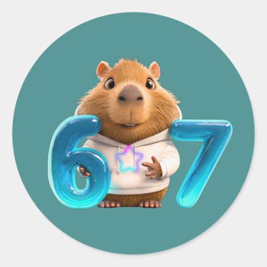 67 Capy – Cute Capybara Round Sticker Teal Edition ラウンドシール (正面)